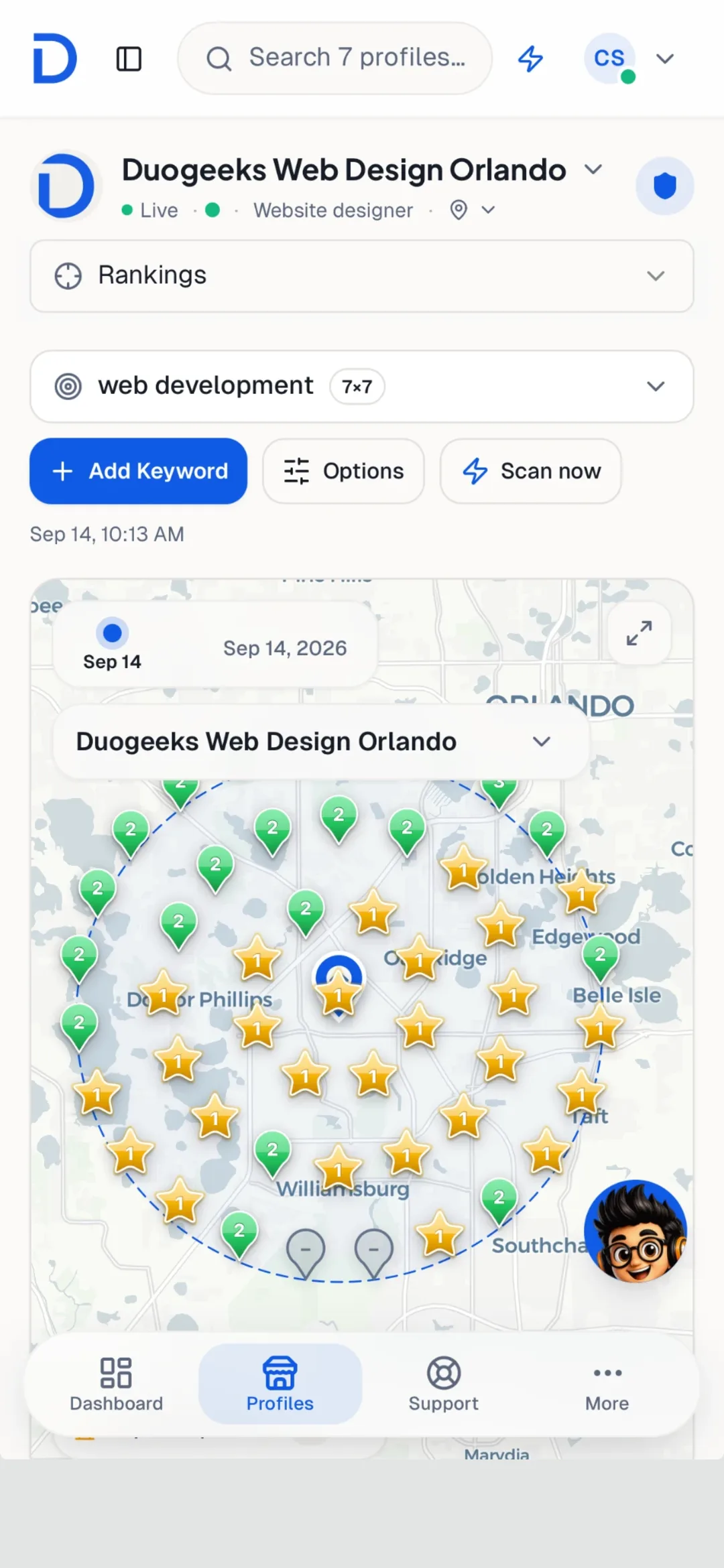 MapGroww app Google Maps rank tracking grid for a local business