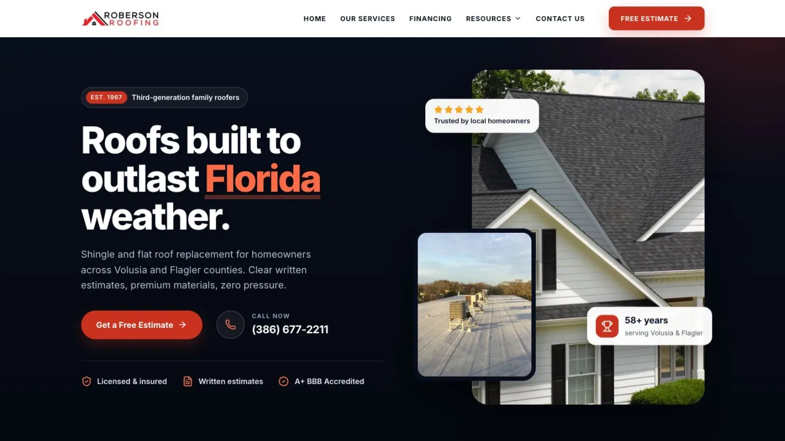 Roberson Roofing Inc. — Construction website by Duogeeks Web Design Orlando